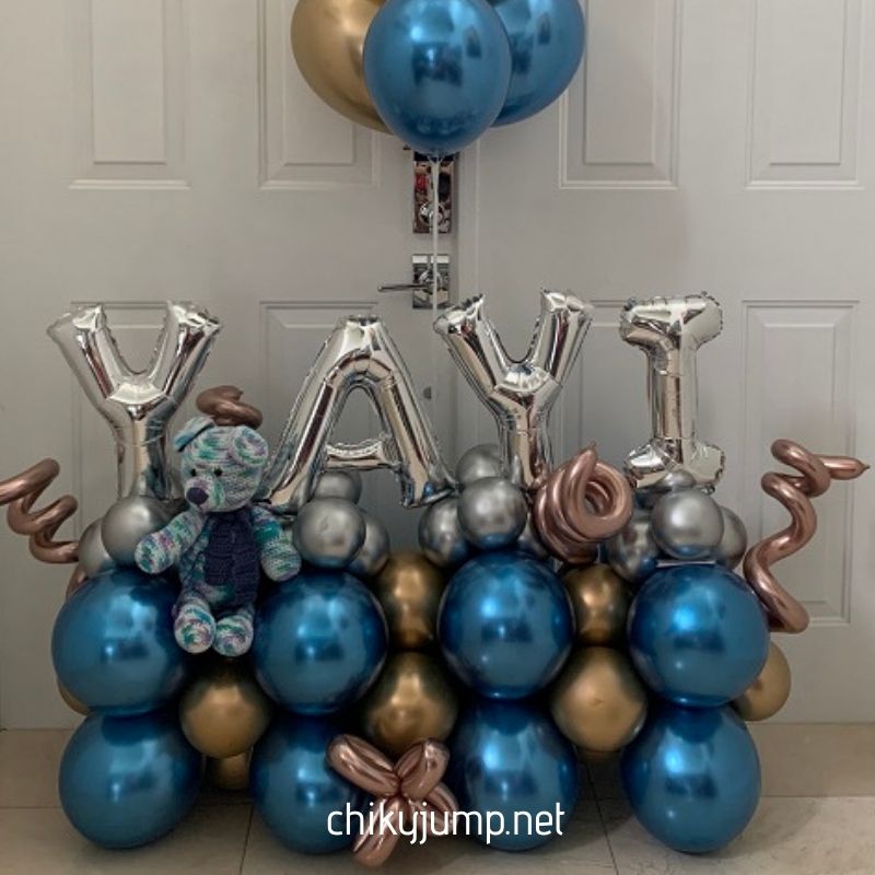 Happy Birthday  Blue Chrome Balloon Bouquet