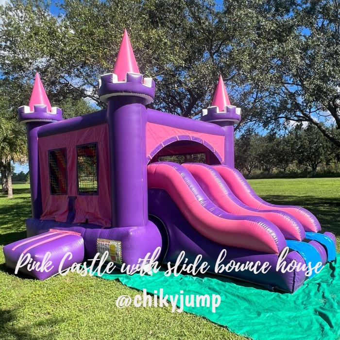 Pink Castle with slide bounce house